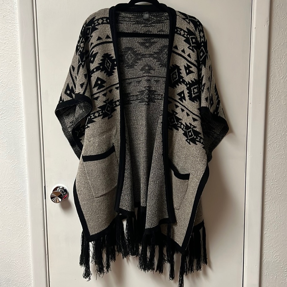 Aztec Print Poncho Shawl.